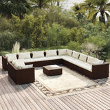 NNEVL 12 Piece Garden Lounge Set with Cushions Brown Poly Rattan
