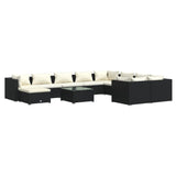 NNEVL 11 Piece Garden Lounge Set with Cushions Poly Rattan Black