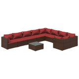 NNEVL 10 Piece Garden Lounge Set with Cushions Poly Rattan Brown