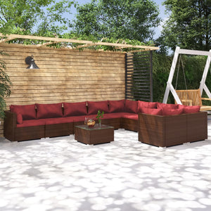 NNEVL 10 Piece Garden Lounge Set with Cushions Poly Rattan Brown
