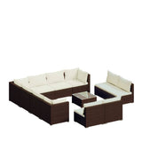 NNEVL 12 Piece Garden Lounge Set with Cushions Brown Poly Rattan