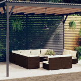 NNEVL 12 Piece Garden Lounge Set with Cushions Brown Poly Rattan