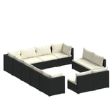 NNEVL 12 Piece Garden Lounge Set with Cushions Black Poly Rattan