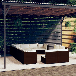 NNEVL 12 Piece Garden Lounge Set with Cushions Brown Poly Rattan