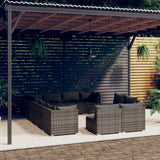 NNEVL 12 Piece Garden Lounge Set with Cushions Grey Poly Rattan