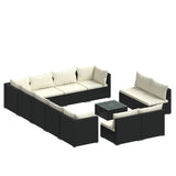 NNEVL 13 Piece Garden Lounge Set with Cushions Black Poly Rattan