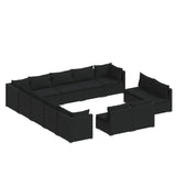 NNEVL 13 Piece Garden Lounge Set with Cushions Black Poly Rattan