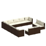 NNEVL 13 Piece Garden Lounge Set with Cushions Brown Poly Rattan