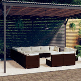 NNEVL 13 Piece Garden Lounge Set with Cushions Brown Poly Rattan