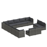 NNEVL 13 Piece Garden Lounge Set with Cushions Grey Poly Rattan