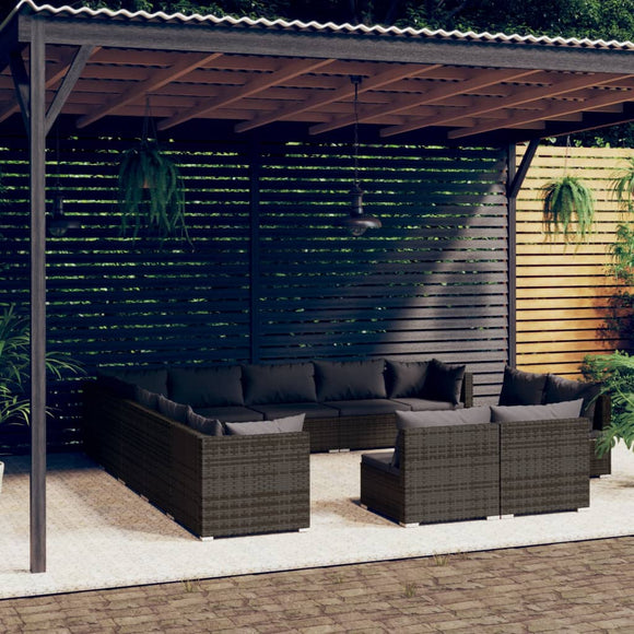 NNEVL 13 Piece Garden Lounge Set with Cushions Grey Poly Rattan