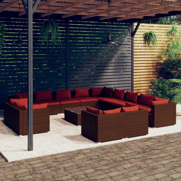 NNEVL 14 Piece Garden Lounge Set with Cushions Brown Poly Rattan