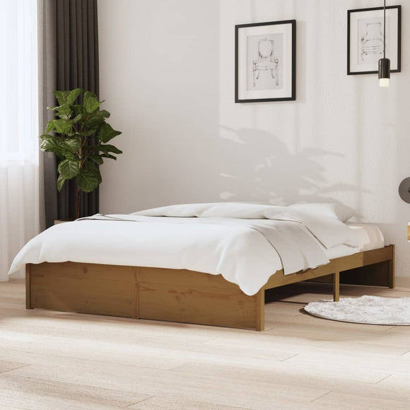 NNEVL Bed Frame Honey Brown Solid Wood 137x187 Double Size