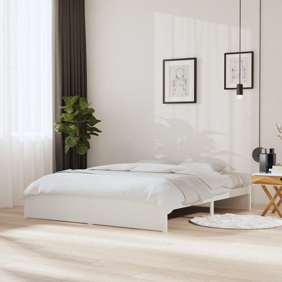 NNEVL Bed Frame White Solid Wood 183x203 cm King Size