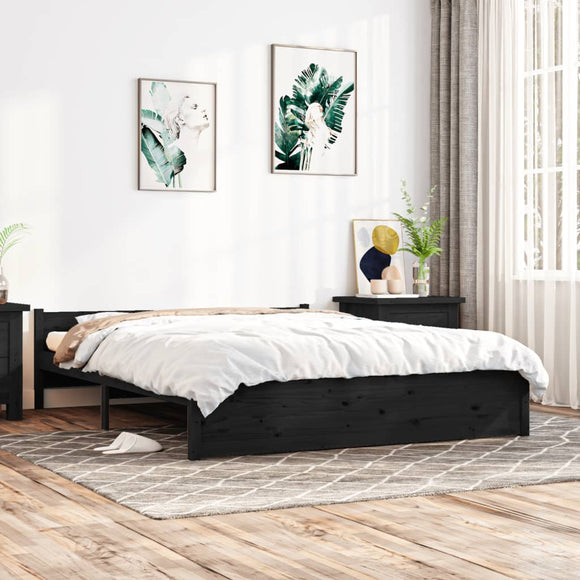 NNEVL Bed Frame Black Solid Wood 153x203 cm Queen Size