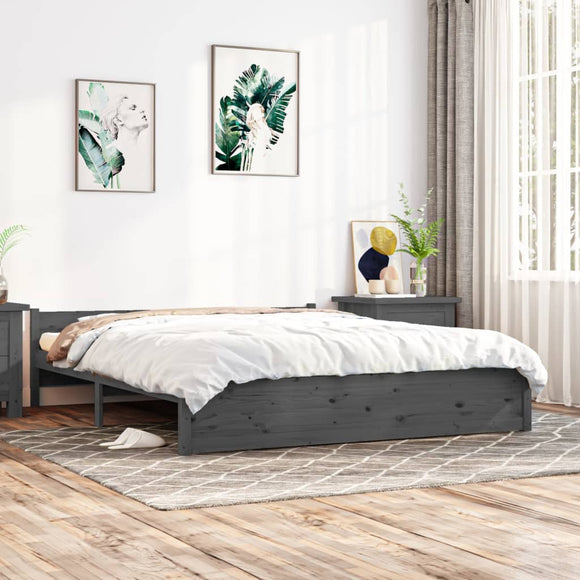 NNEVL Bed Frame Grey Solid Wood 183x203 cm King Size