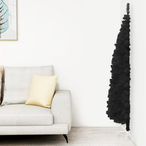 NNEVL Slim Artificial Half Christmas Tree with Stand Black 180 cm