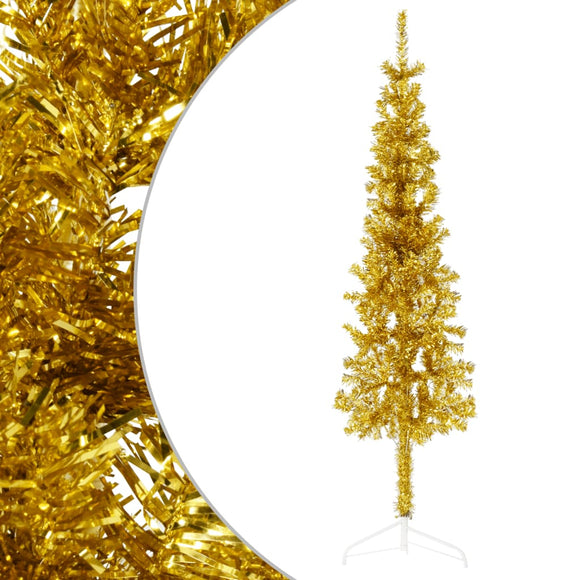 NNEVL Slim Artificial Half Christmas Tree with Stand Gold 120 cm