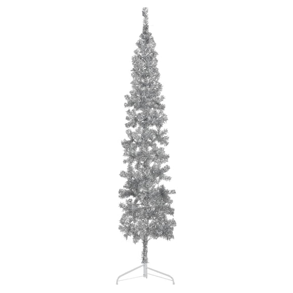 NNEVL Slim Artificial Half Christmas Tree with Stand Silver 210 cm