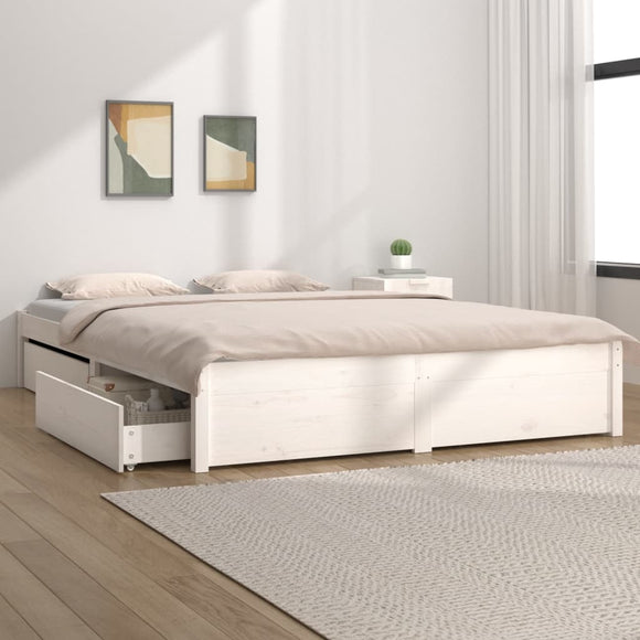 NNEVL Bed Frame with Drawers White 137x187 cm Double Size