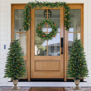NNEVL Artificial Christmas Trees 2 pcs with Wreath, Garland and LEDs