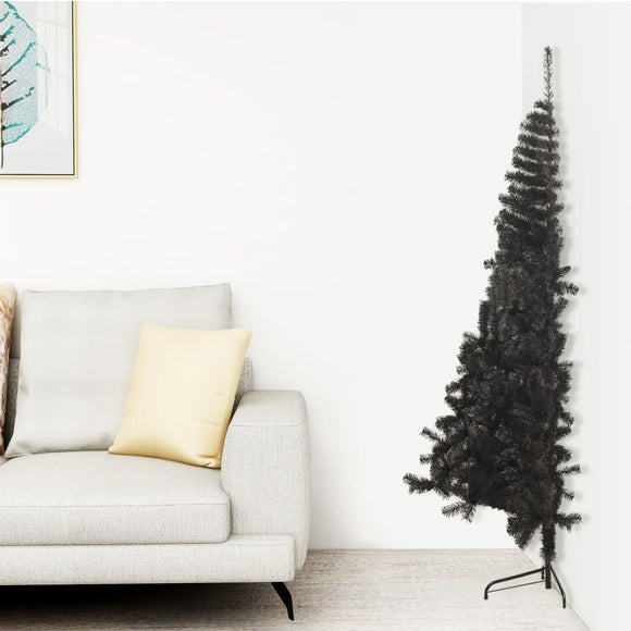 NNEVL Artificial Half Christmas Tree with Stand Black 150 cm PVC