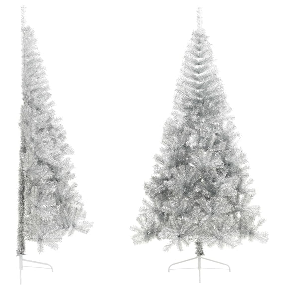 NNEVL Artificial Half Christmas Tree with Stand Silver 210 cm PET