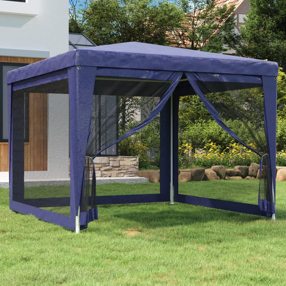 NNEVL Party Tent with 4 Mesh Sidewalls Blue 3x3 m HDPE