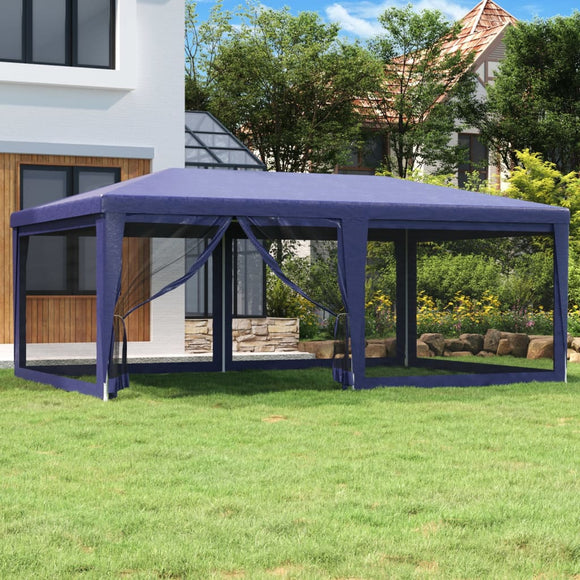 NNEVL Party Tent with 6 Mesh Sidewalls Blue 6x4 m HDPE