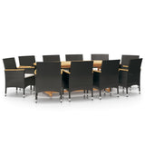 NNEVL 11 Piece Garden Dining Set with Cushions Black