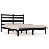 NNEVL Bed Frame Black Solid Wood Pine 135x190 cm 4FT6 Double