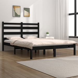 NNEVL Bed Frame Black Solid Wood Pine 135x190 cm 4FT6 Double