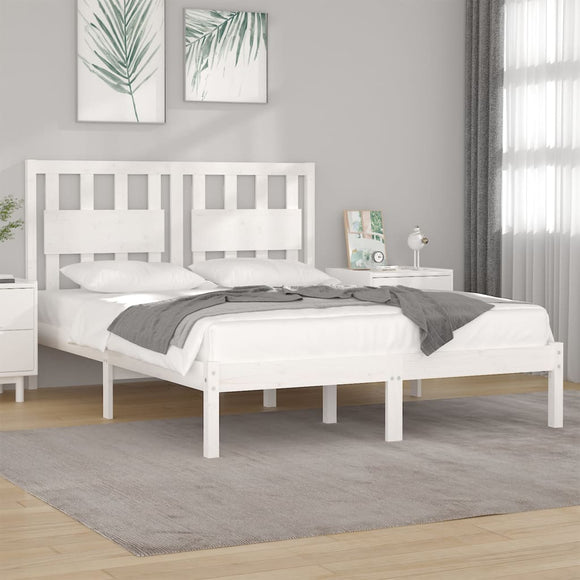 NNEVL Bed Frame White Solid Wood Pine 183x203 cm King Size
