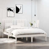 NNEVL Bed Frame White Solid Wood 135x190 cm 4FT6 Double