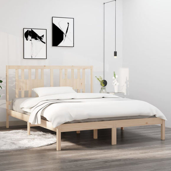 NNEVL Bed Frame Solid Wood 150x200 cm 5FT King Size
