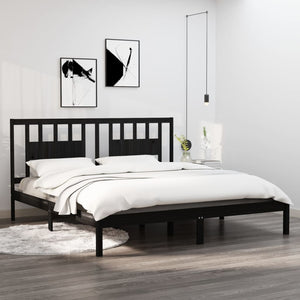 NNEVL Bed Frame Black Solid Wood 180x200 cm 6FT Super King