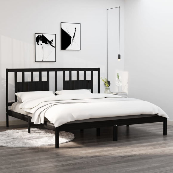 NNEVL Bed Frame Black Solid Wood 180x200 cm 6FT Super King