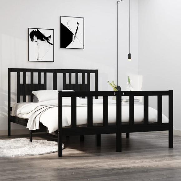 NNEVL Bed Frame Black Solid Wood 137x187 Double Size