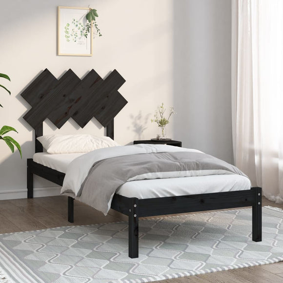 NNEVL Bed Frame Black 92x187 cm Single Bed Size Solid Wood