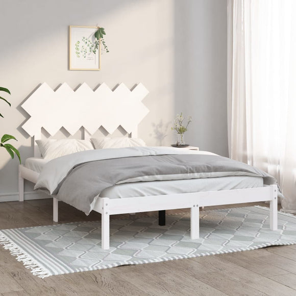 NNEVL Bed Frame White 137x187 cm Double Size Solid Wood