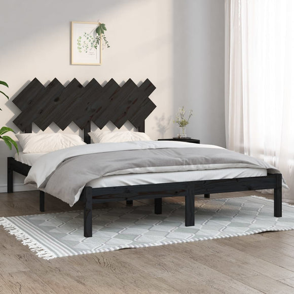 NNEVL Bed Frame Black 153x203 cm Queen Size Solid Wood