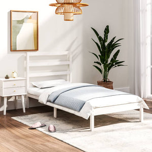 NNEVL Bed Frame White Solid Wood 90x190 cm Single Bed Size