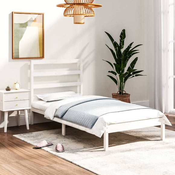 NNEVL Bed Frame White Solid Wood 90x190 cm Single Bed Size