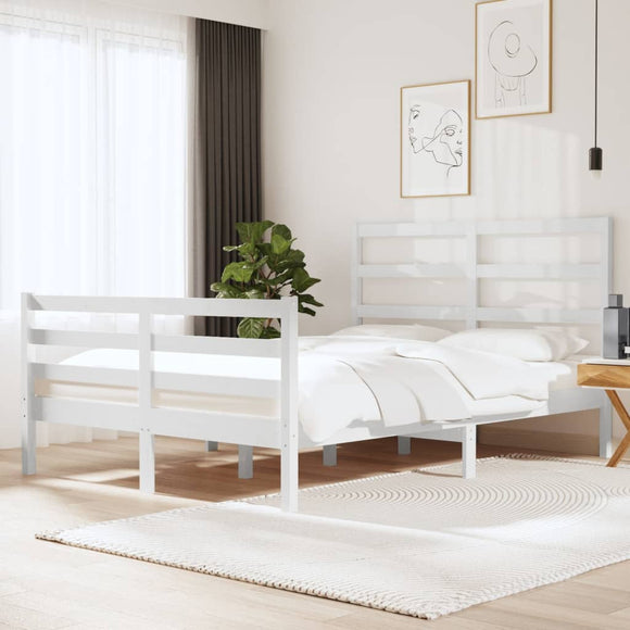 NNEVL Bed Frame White Solid Wood Pine 153x203 cm Queen Size