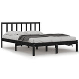 NNEVL Bed Frame Black Solid Wood Pine 137x187 Double Size