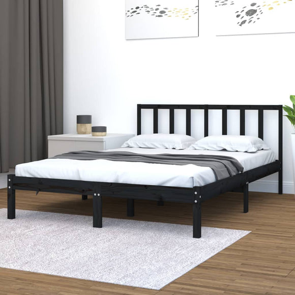 NNEVL Bed Frame Black Solid Wood Pine 137x187 Double Size