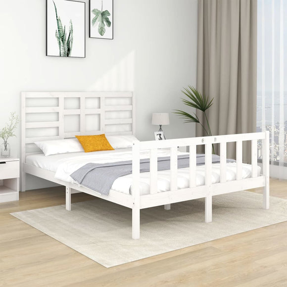 NNEVL Bed Frame White Solid Wood 137x187 Double Size