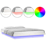 NNEVL LED Bed Frame White 137x187 Double Size Solid Wood