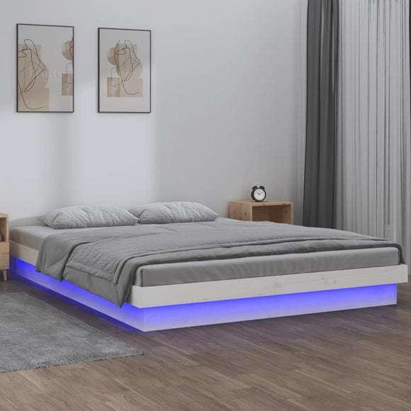 NNEVL LED Bed Frame White 137x187 Double Size Solid Wood