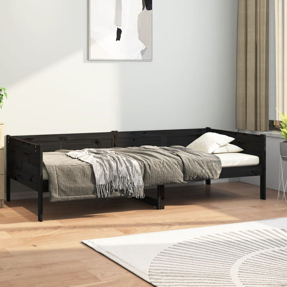 NNEVL Day Bed Black Solid Wood Pine 92x187 cm Single Bed Size